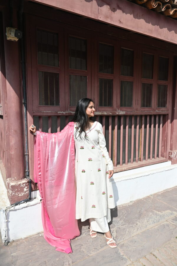 White Lotus Set (Kurti + Plazo + Duppata)